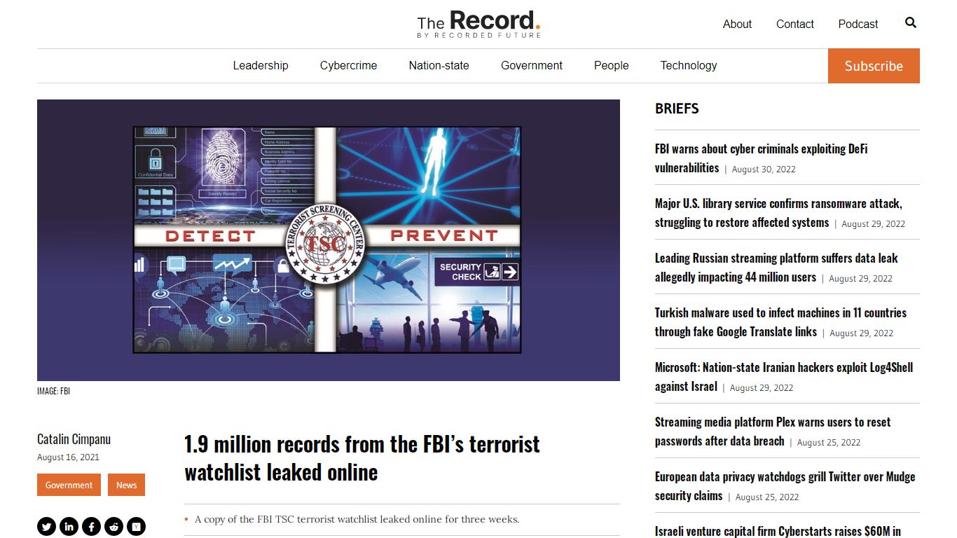 1.9 million records from the FBI's terrorist watchlist leaked online